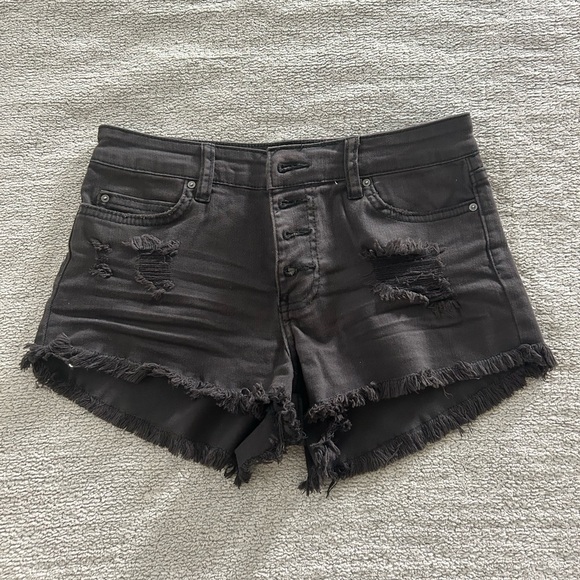 Billabong Black Jean Shorts Distressed Frayed Hem - Picture 1 of 3